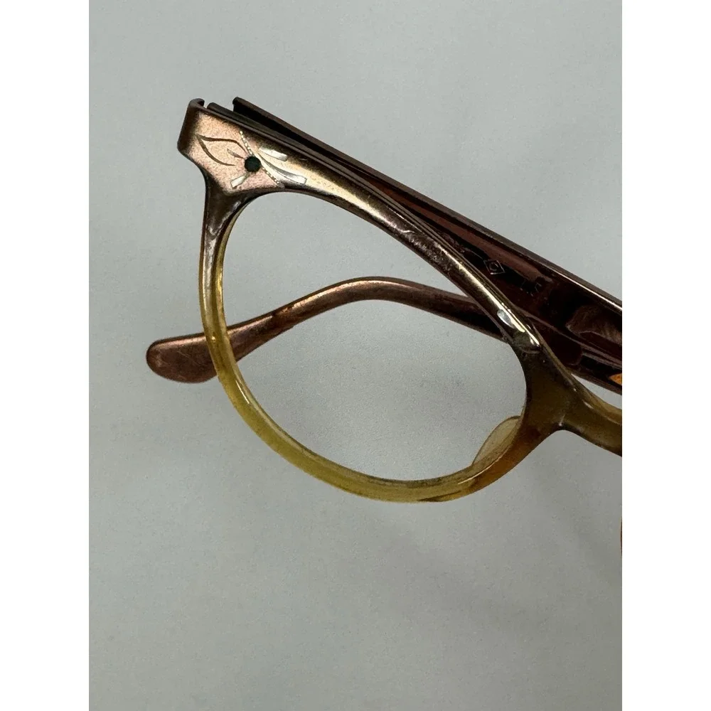 Vintage Metallic Rose Gold‎ Cat Eyeglass Frames Women's 1950s Rockabilly Pinup